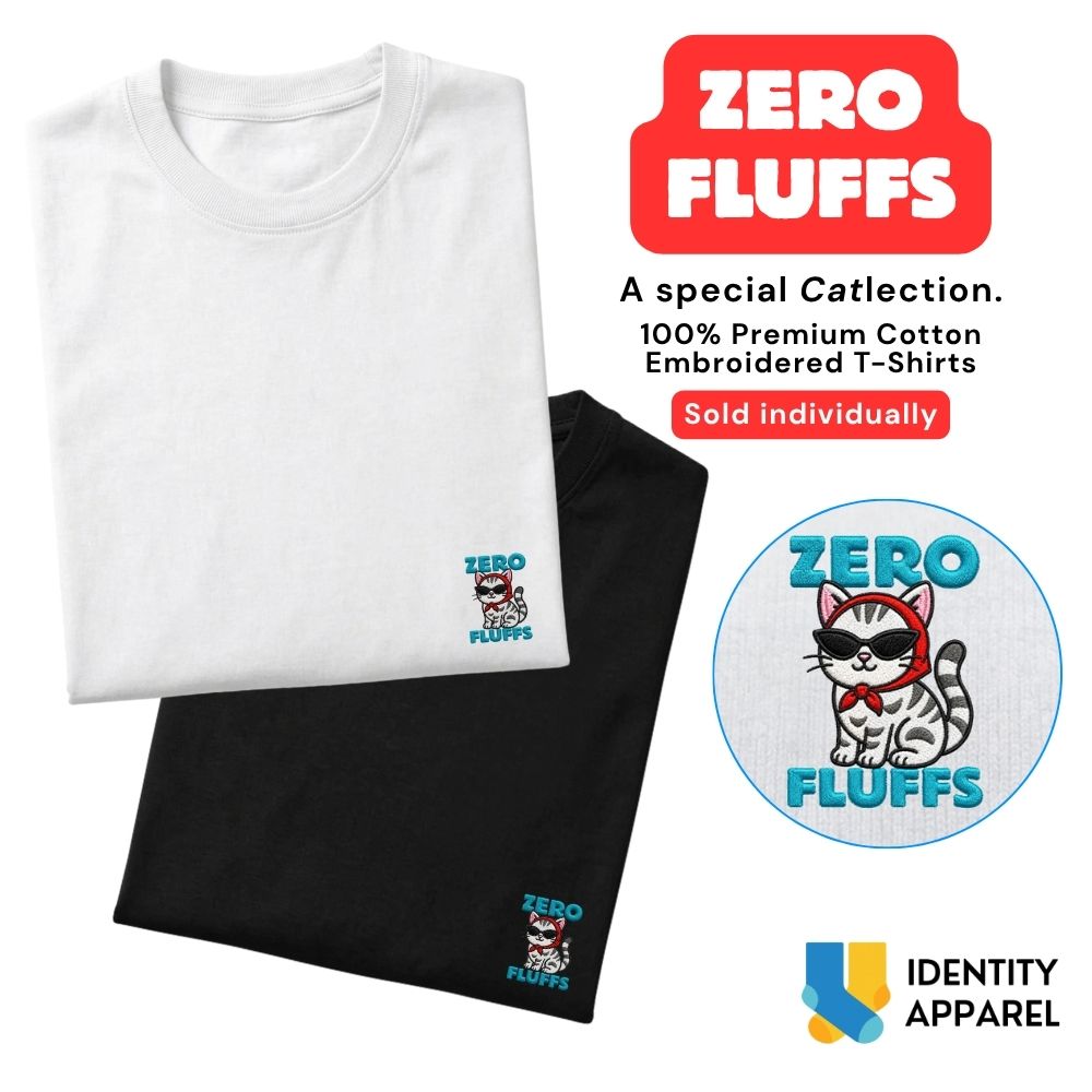 Zero Fluffs Embroidered Premium Cotton T-Shirt | Cattitude Collection