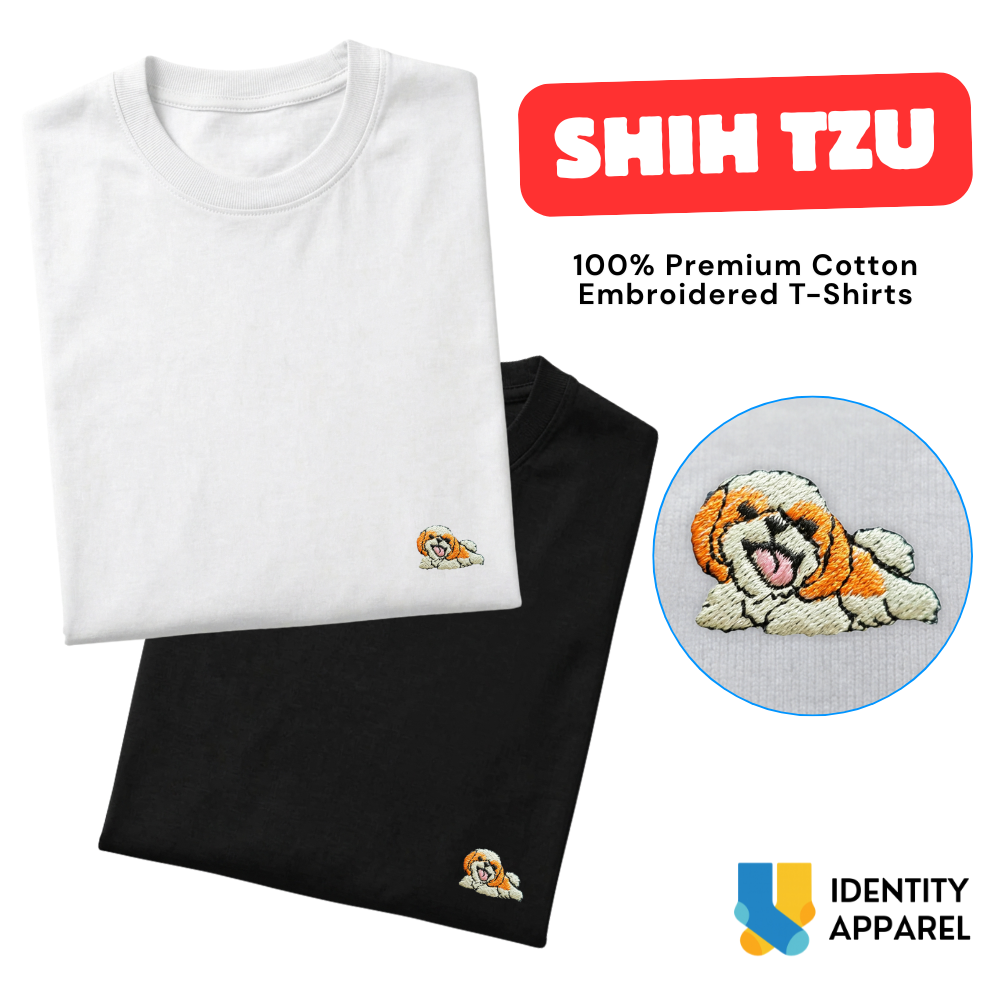 Shih Tzu Embroidered Premium Cotton Plain T-Shirt
