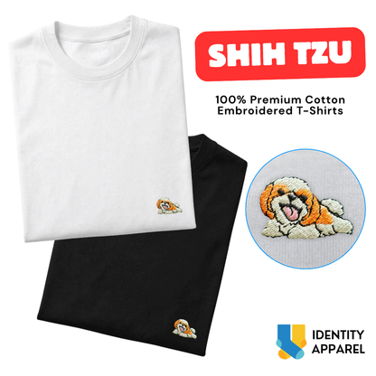 Shih Tzu Embroidered Premium Cotton Plain T-Shirt