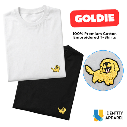 Golden Retriever Embroidered Premium Cotton Plain T-Shirt