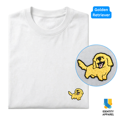 Golden Retriever Embroidered Premium Cotton Plain T-Shirt