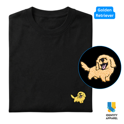 Golden Retriever Embroidered Premium Cotton Plain T-Shirt