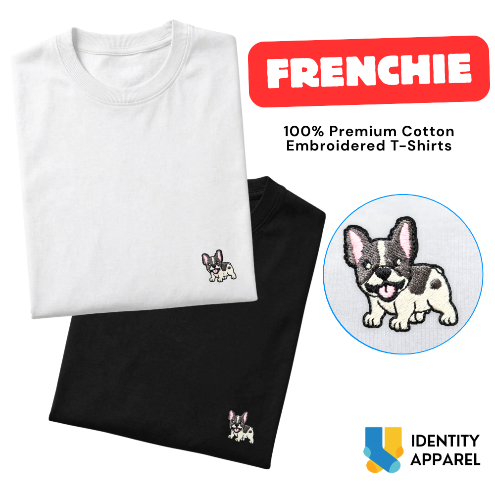 French Bulldog Embroidered Premium Cotton Plain T-Shirt