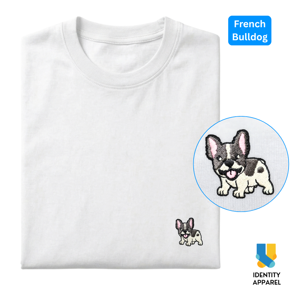 French Bulldog Embroidered Premium Cotton Plain T-Shirt