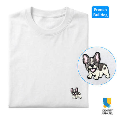 French Bulldog Embroidered Premium Cotton Plain T-Shirt