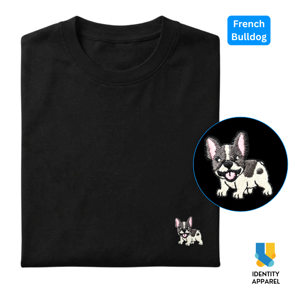 French Bulldog Embroidered Premium Cotton Plain T-Shirt