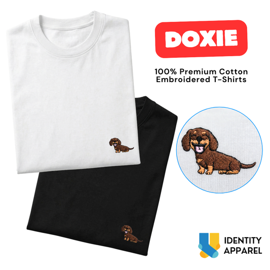 Dachshund Embroidered Premium Cotton Plain T-Shirt