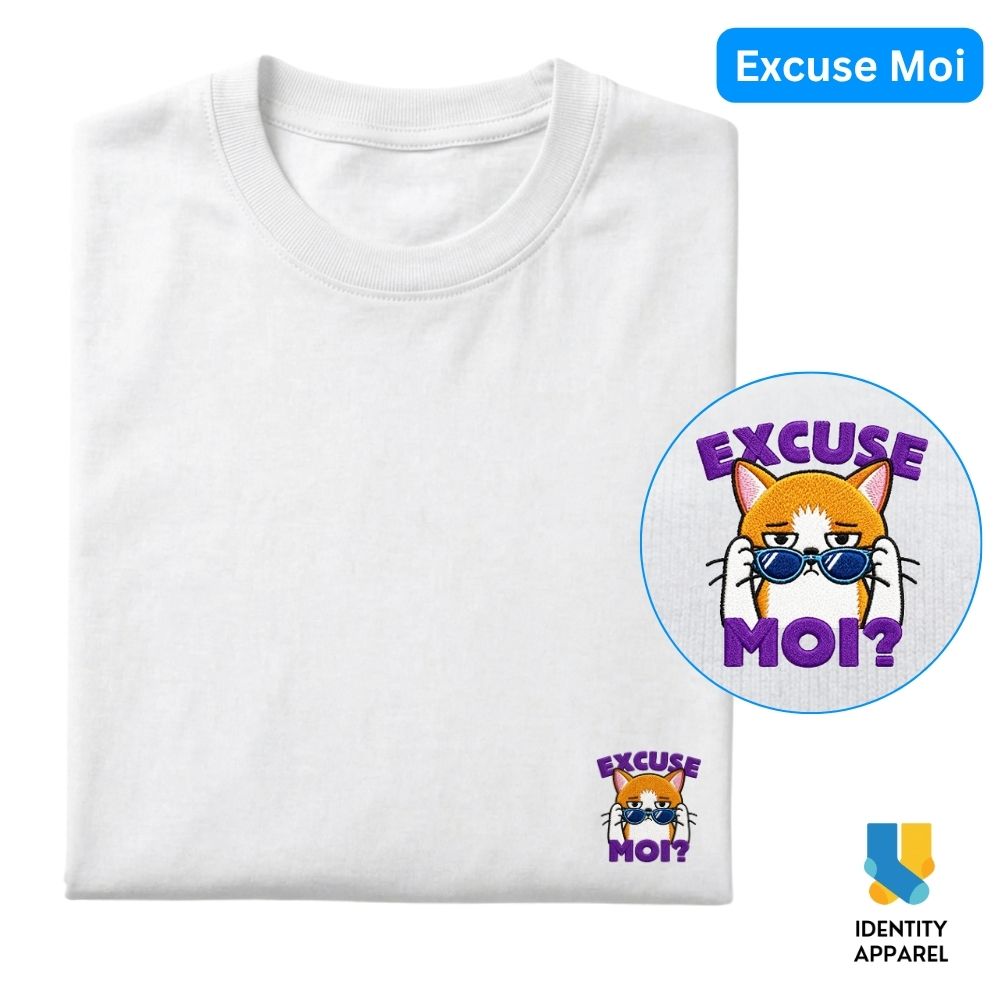 Excuse Moi Embroidered Premium Cotton T-Shirt | Cattitude Collection