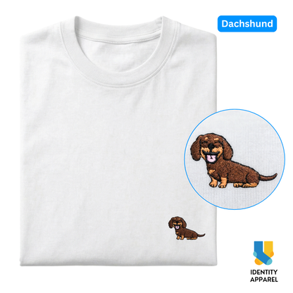Dachshund Embroidered Premium Cotton Plain T-Shirt