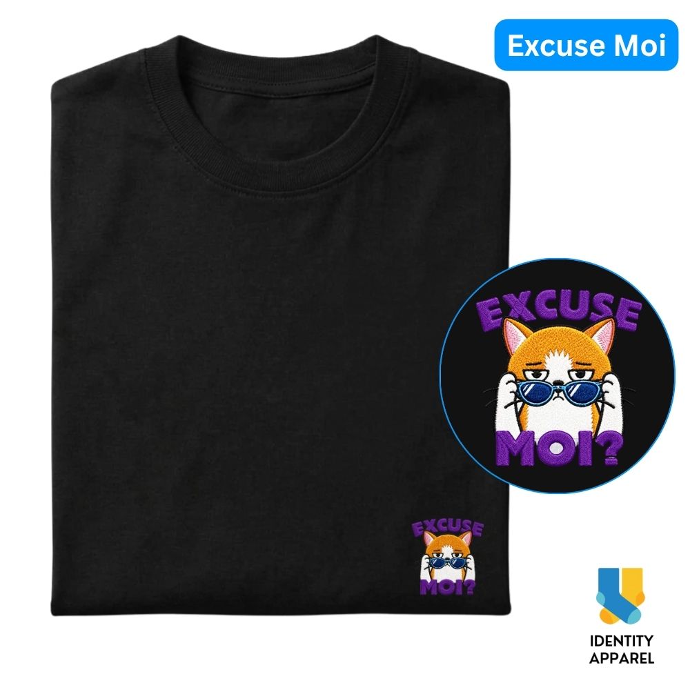 Excuse Moi Embroidered Premium Cotton T-Shirt | Cattitude Collection