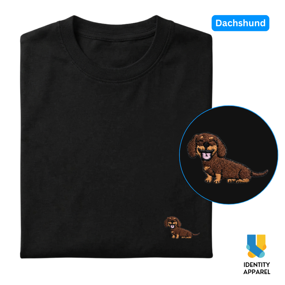 Dachshund Embroidered Premium Cotton Plain T-Shirt
