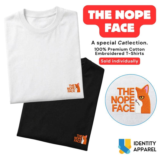 Nope Face Embroidered Premium Cotton T-Shirt | Cattitude Collection