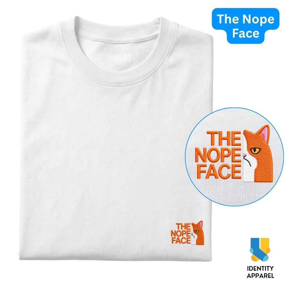 The Nope Face Embroidered Premium Cotton T-Shirt | Cattitude Collection