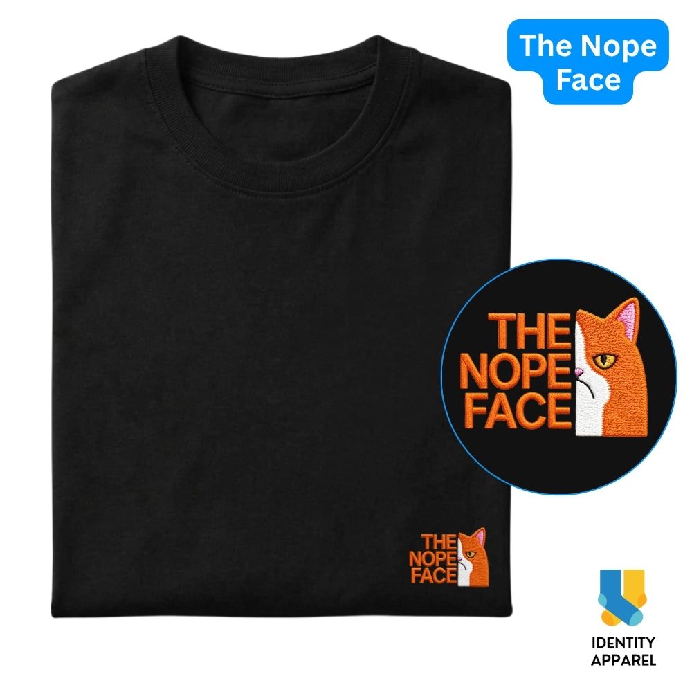 The Nope Face Embroidered Premium Cotton T-Shirt | Cattitude Collection