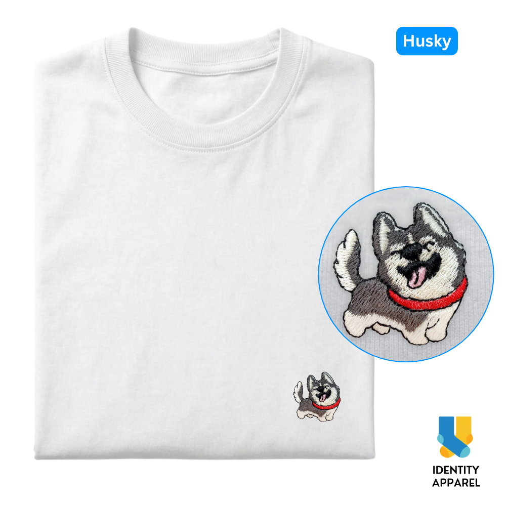 Husky Embroidered Premium Cotton Plain T-Shirt