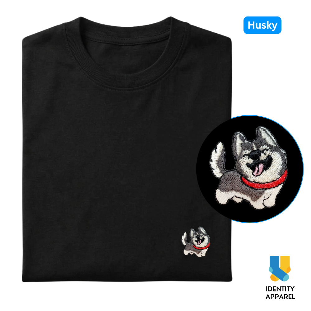 Husky Embroidered Premium Cotton Plain T-Shirt