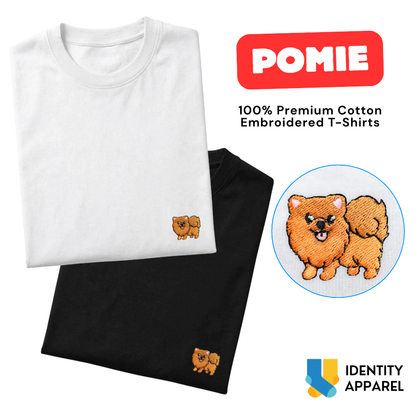 Pomeranian Embroidered Premium Cotton Plain T-Shirt