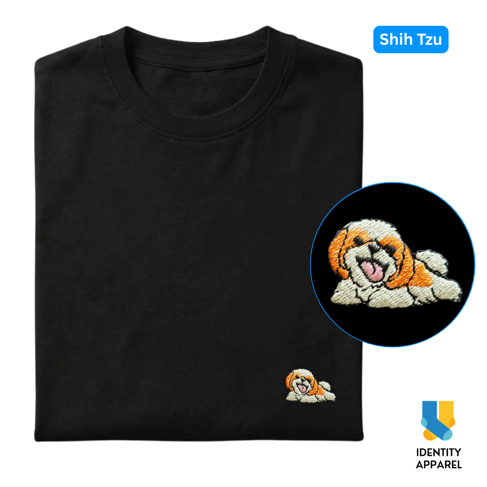 Shih Tzu Embroidered Premium Cotton Plain T-Shirt