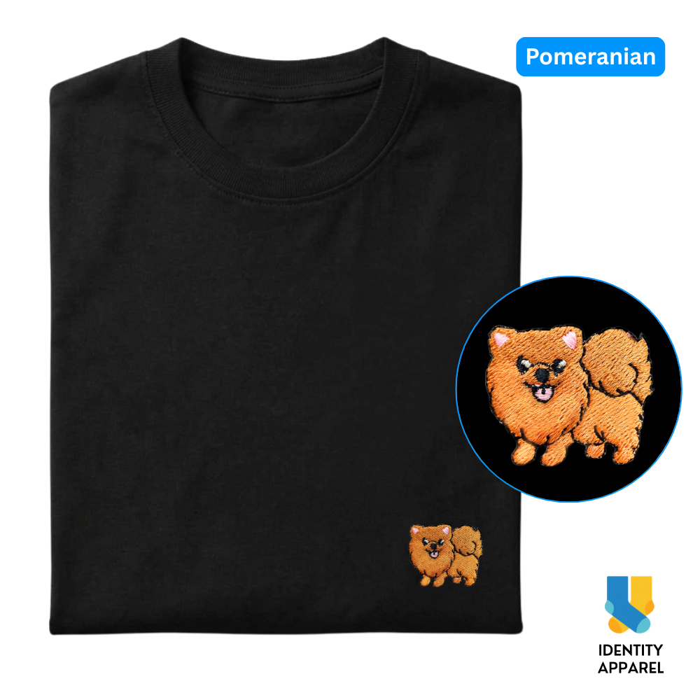 Pomeranian Embroidered Premium Cotton Plain T-Shirt