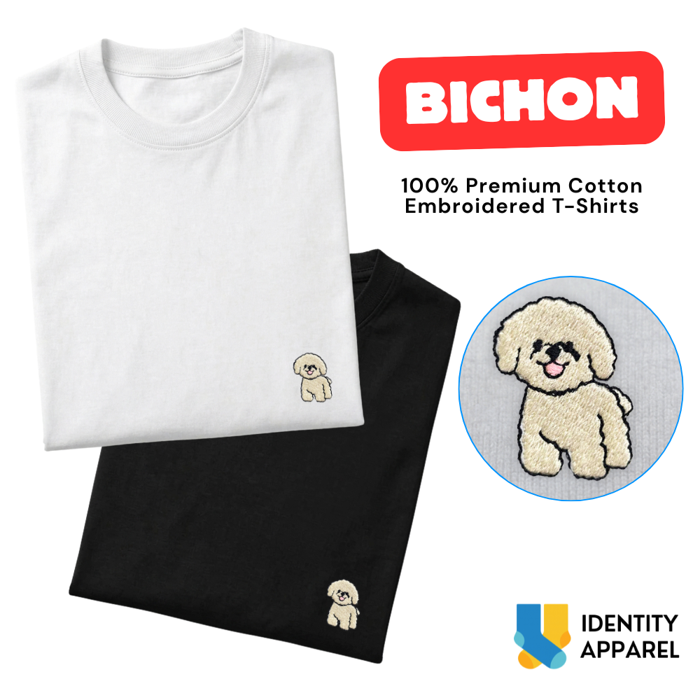 Bichon Frise Embroidered Premium Cotton Plain T-Shirt