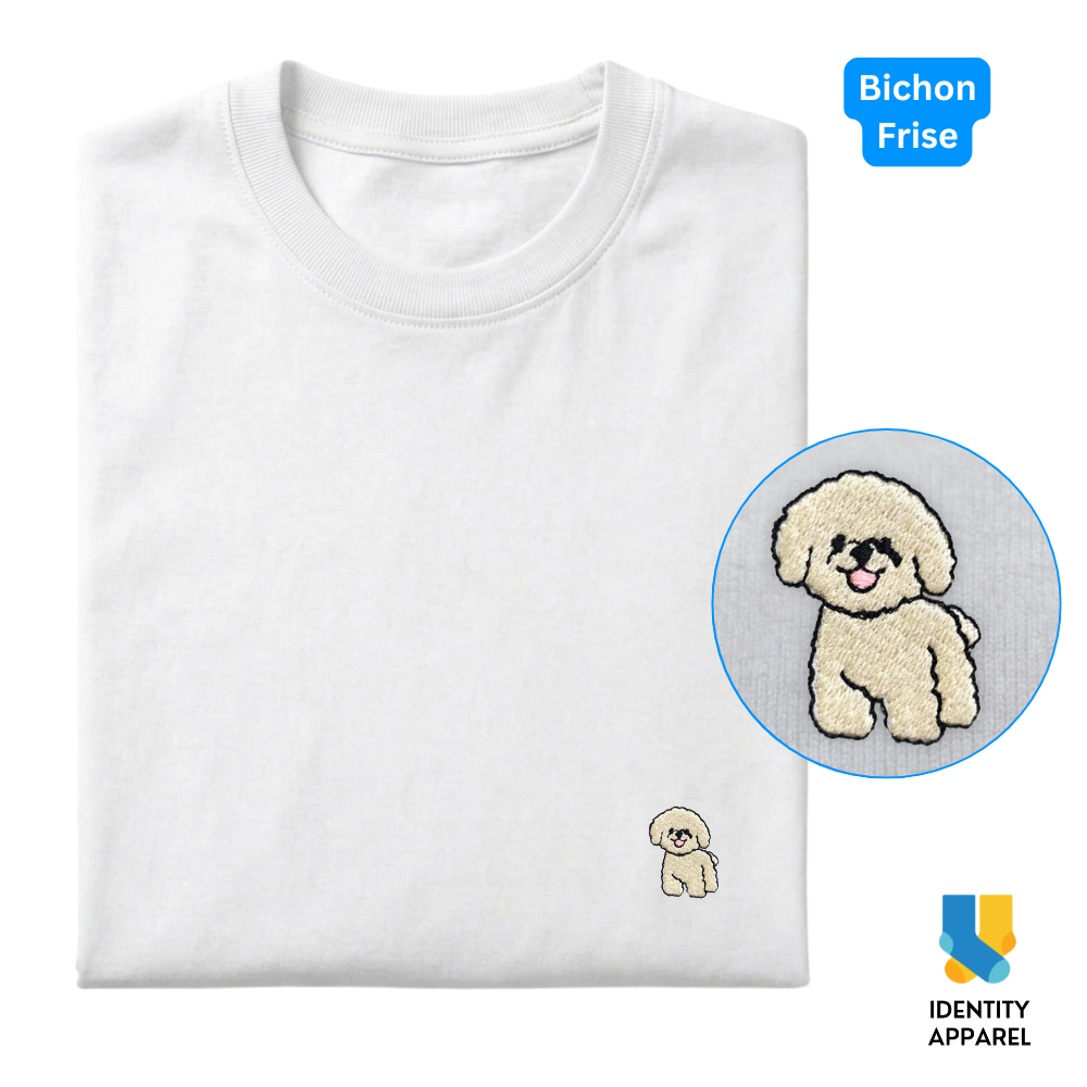 Bichon Frise Embroidered Premium Cotton Plain T-Shirt