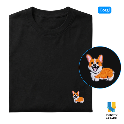 Corgi Embroidered Premium Cotton Plain T-Shirt