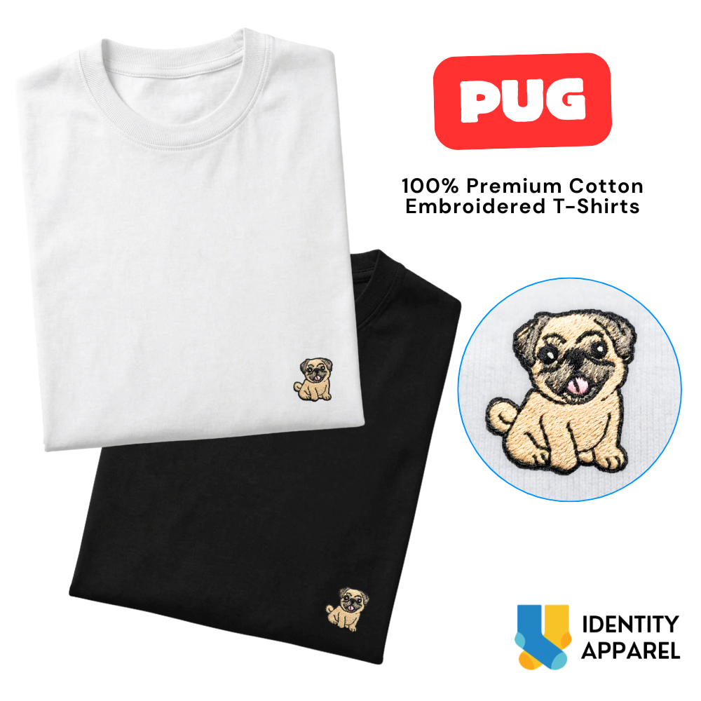 Pug Embroidered Premium Cotton Plain T-Shirt