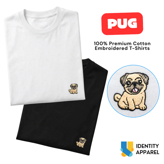 Pug Embroidered Premium Cotton Plain T-Shirt