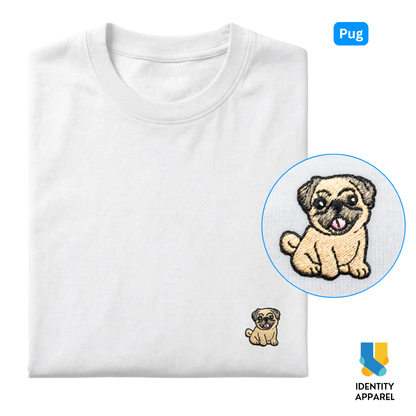 Pug Embroidered Premium Cotton Plain T-Shirt