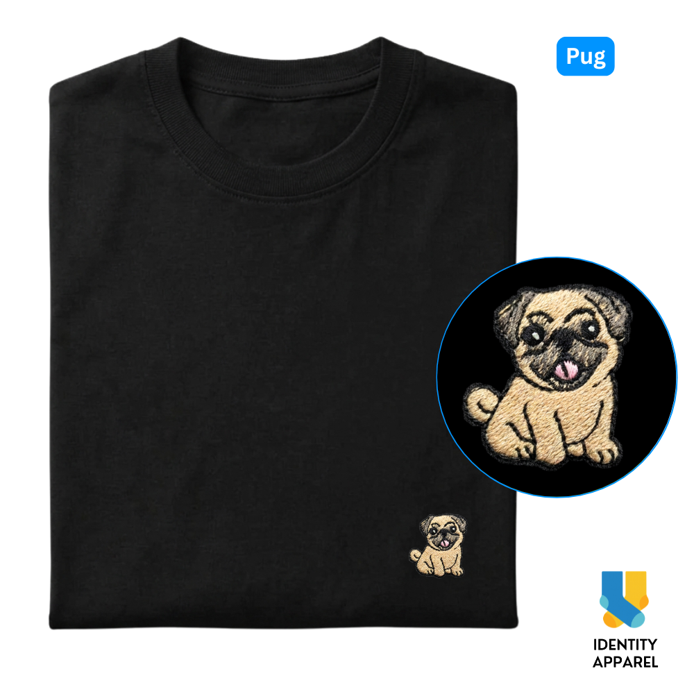Pug Embroidered Premium Cotton Plain T-Shirt