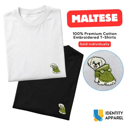 Maltese Embroidered Premium Cotton Unisex T-Shirt | Cozy Pup Collection IDENTITY Apparel