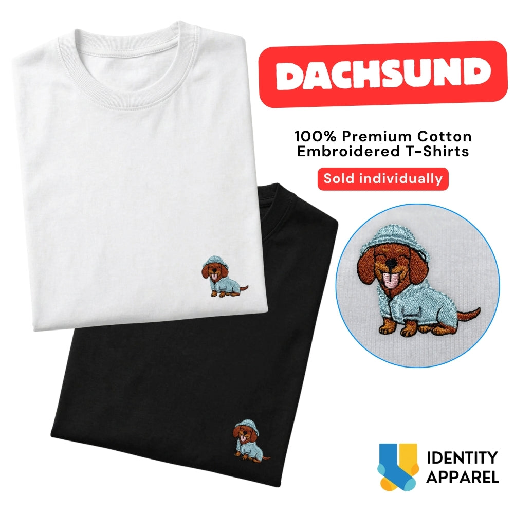Dachshund Embroidered Premium Cotton Unisex T-Shirt | Cozy Pup Collection IDENTITY Apparel
