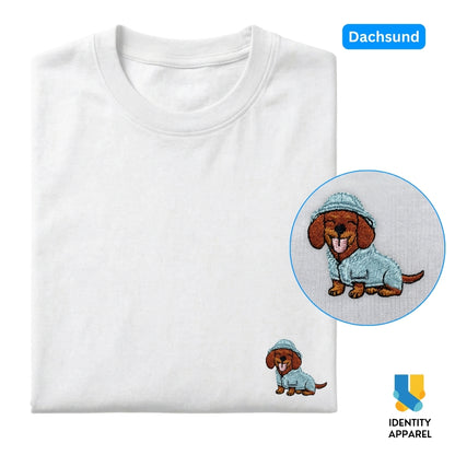 Dachshund Embroidered Premium Cotton Unisex T-Shirt | Cozy Pup Collection IDENTITY Apparel