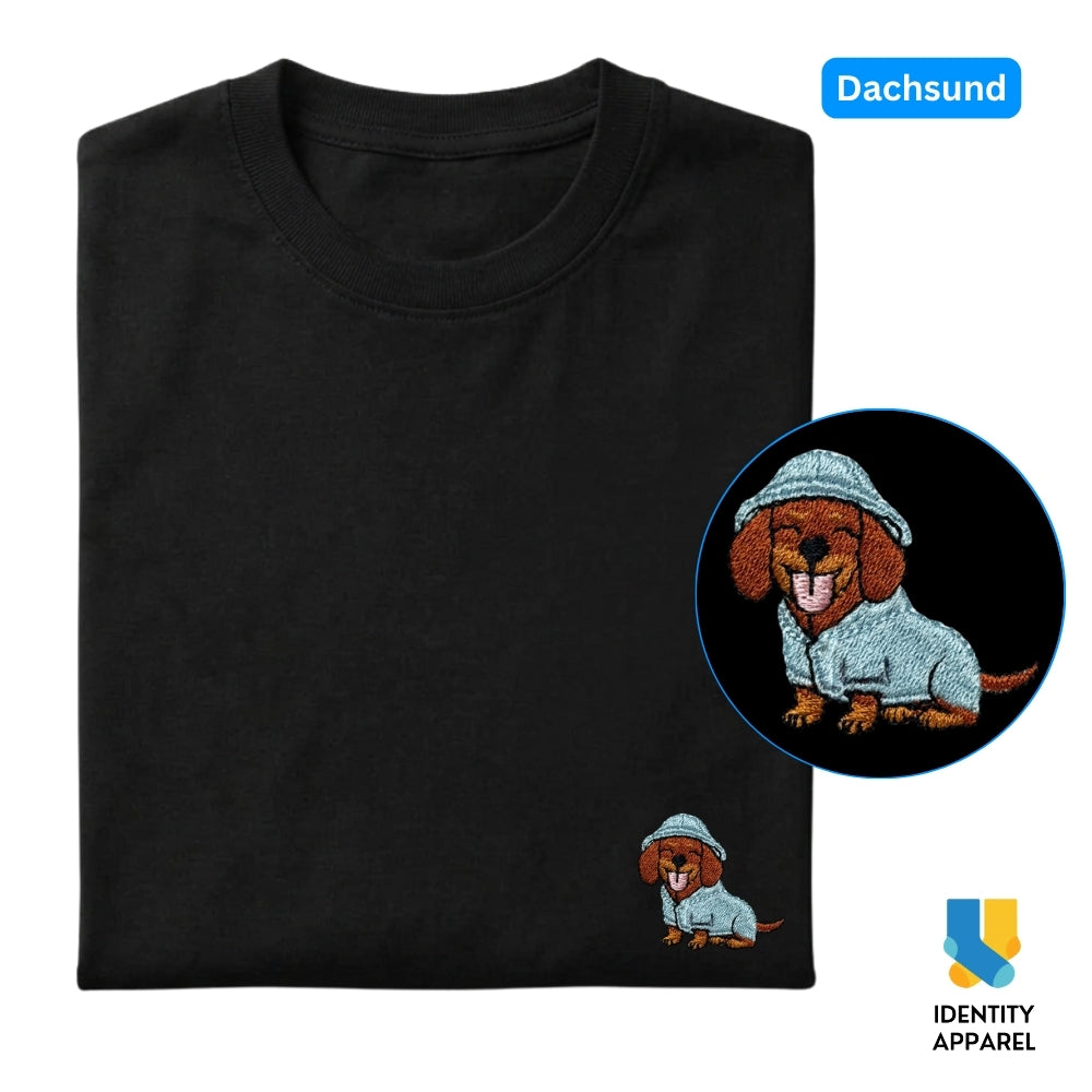 Dachshund Embroidered Premium Cotton Unisex T-Shirt | Cozy Pup Collection IDENTITY Apparel