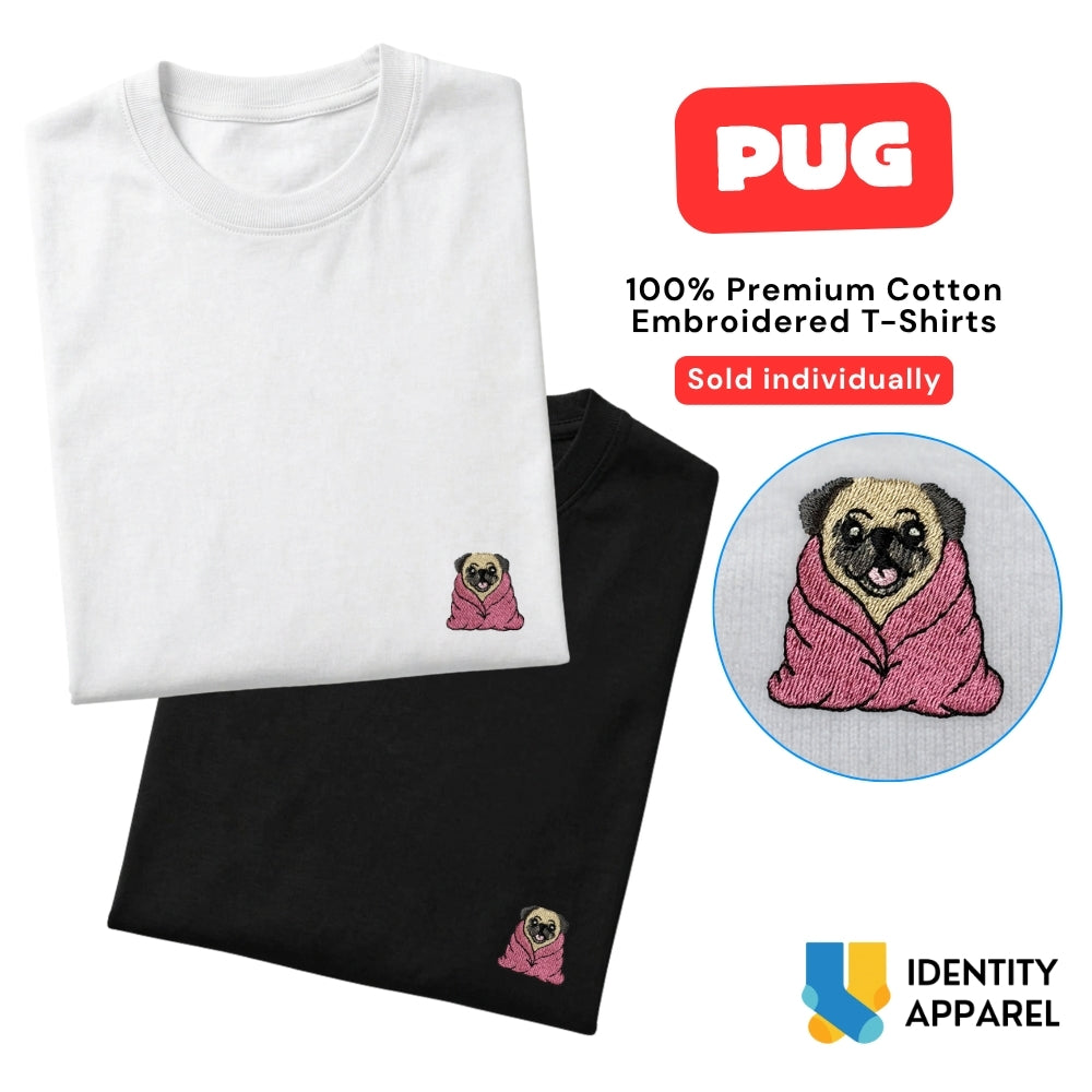 Pug Embroidered Premium Cotton Unisex T-Shirt | Cozy Pup Collection IDENTITY Apparel