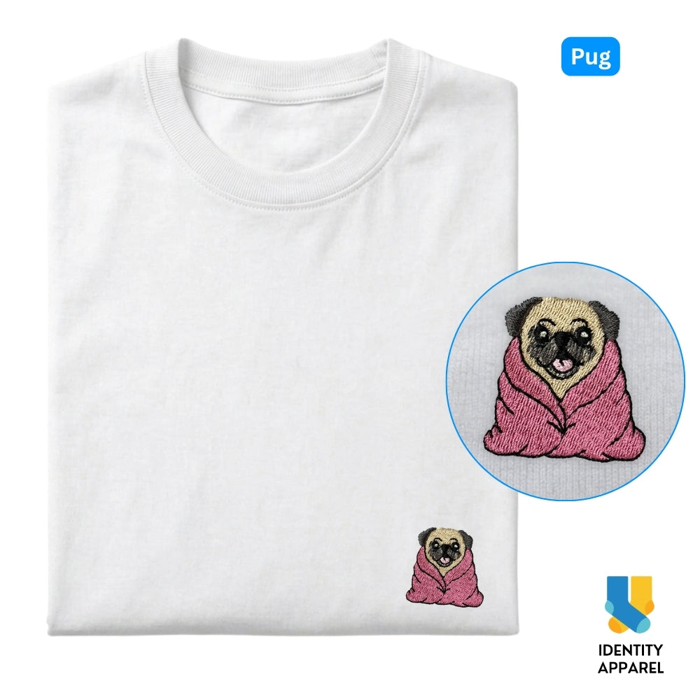 Pug Embroidered Premium Cotton Unisex T-Shirt | Cozy Pup Collection IDENTITY Apparel