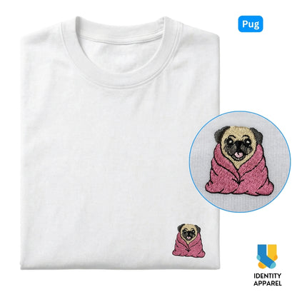 Pug Embroidered Premium Cotton Unisex T-Shirt | Cozy Pup Collection IDENTITY Apparel