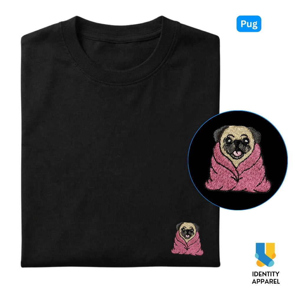 Pug Embroidered Premium Cotton Unisex T-Shirt | Cozy Pup Collection IDENTITY Apparel