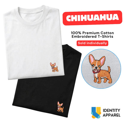 Chihuahua Embroidered Premium Cotton Plain T-Shirt