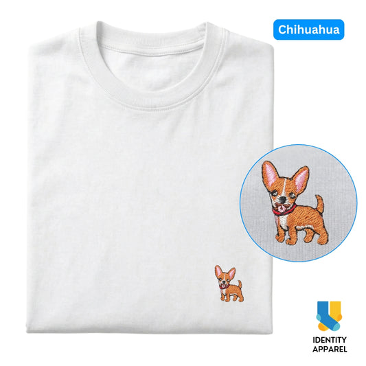 Chihuahua Embroidered Premium Cotton Plain T-Shirt