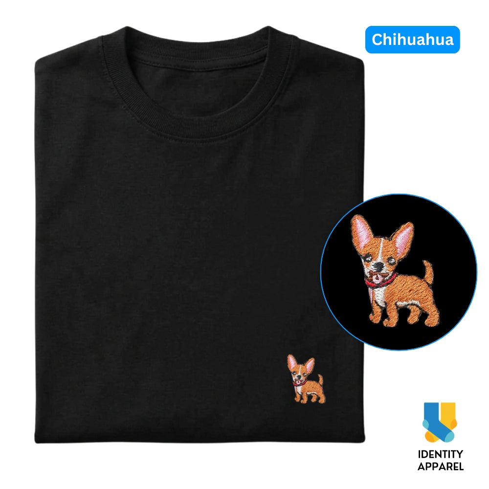 Chihuahua Embroidered Premium Cotton Plain T-Shirt