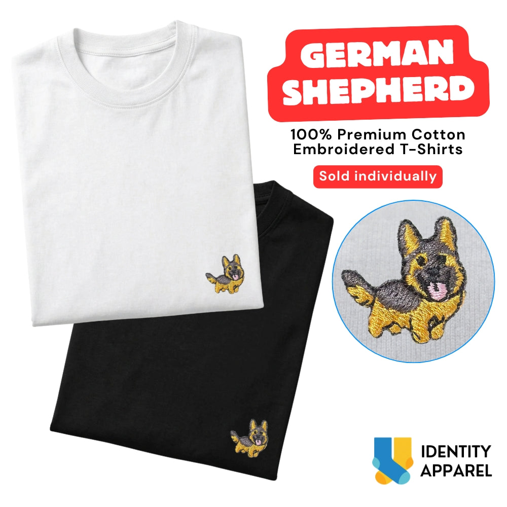 German Shepherd Embroidered Premium Cotton Plain T-Shirt