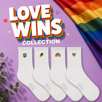 Pride Heart Embroidered Premium Cotton Socks | Pride Themed 'Love Wins Collection'