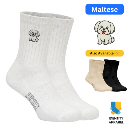 Maltese Embroidered Premium Cotton Socks | Pup Culture Collection