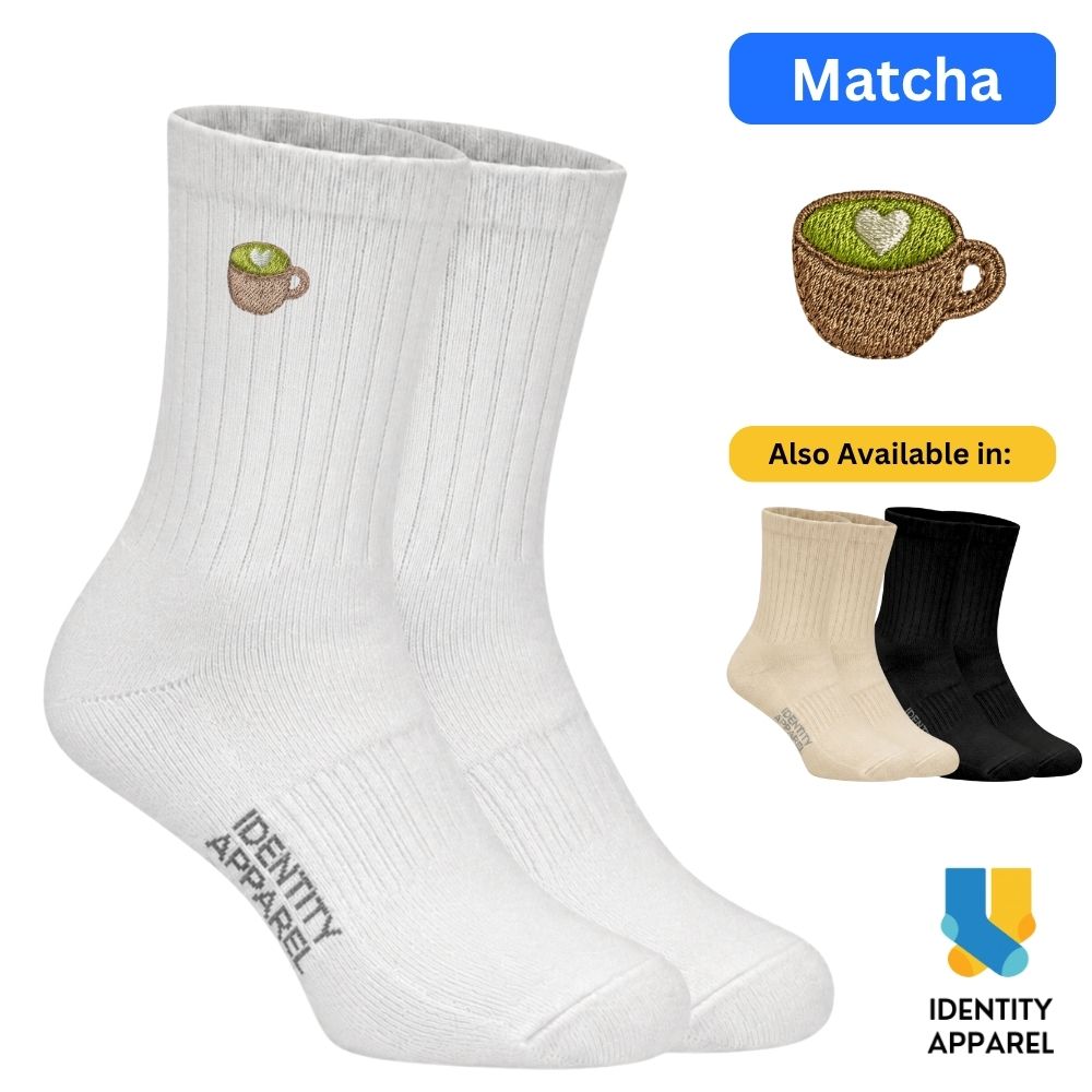 Matcha Embroidered Premium Cotton Socks | Caffeine Club Collection