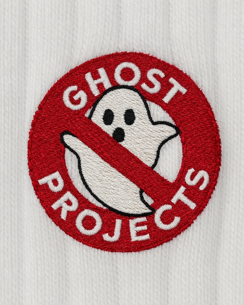 Embroidered patch with a ghost and 'Ghost Projects' text on a white background