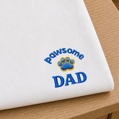 Pawsome Dad Embroidered Premium Cotton T-Shirt | Fathers Day Special