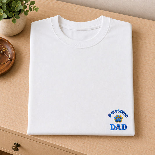 Pawsome Dad Embroidered Premium Cotton T-Shirt | Fathers Day Special