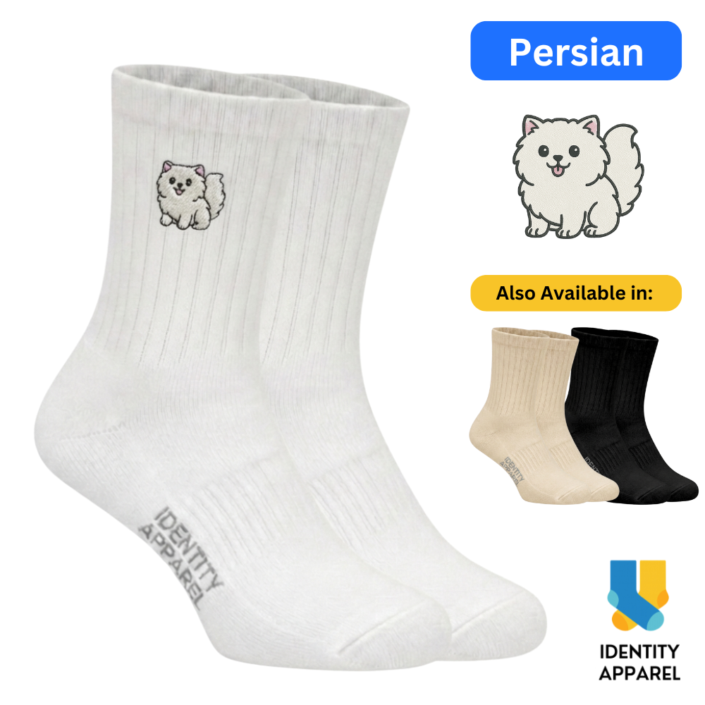 Purrfect Pair Cute Cats Embroidered Basic Cotton Socks with Arch Support