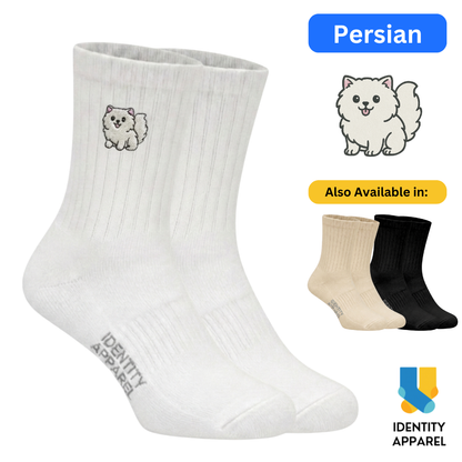 Purrfect Pair Cute Cats Embroidered Basic Cotton Socks with Arch Support
